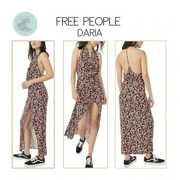 FREE PEOPLE Daria Dress T Back Jersey Maxi Dress BLACK COMBO - Picture 3 of 13